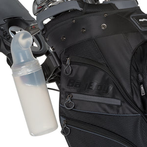 Sand Seed Bottle Clipped to BagBoy Nitron Push Cart Mount
